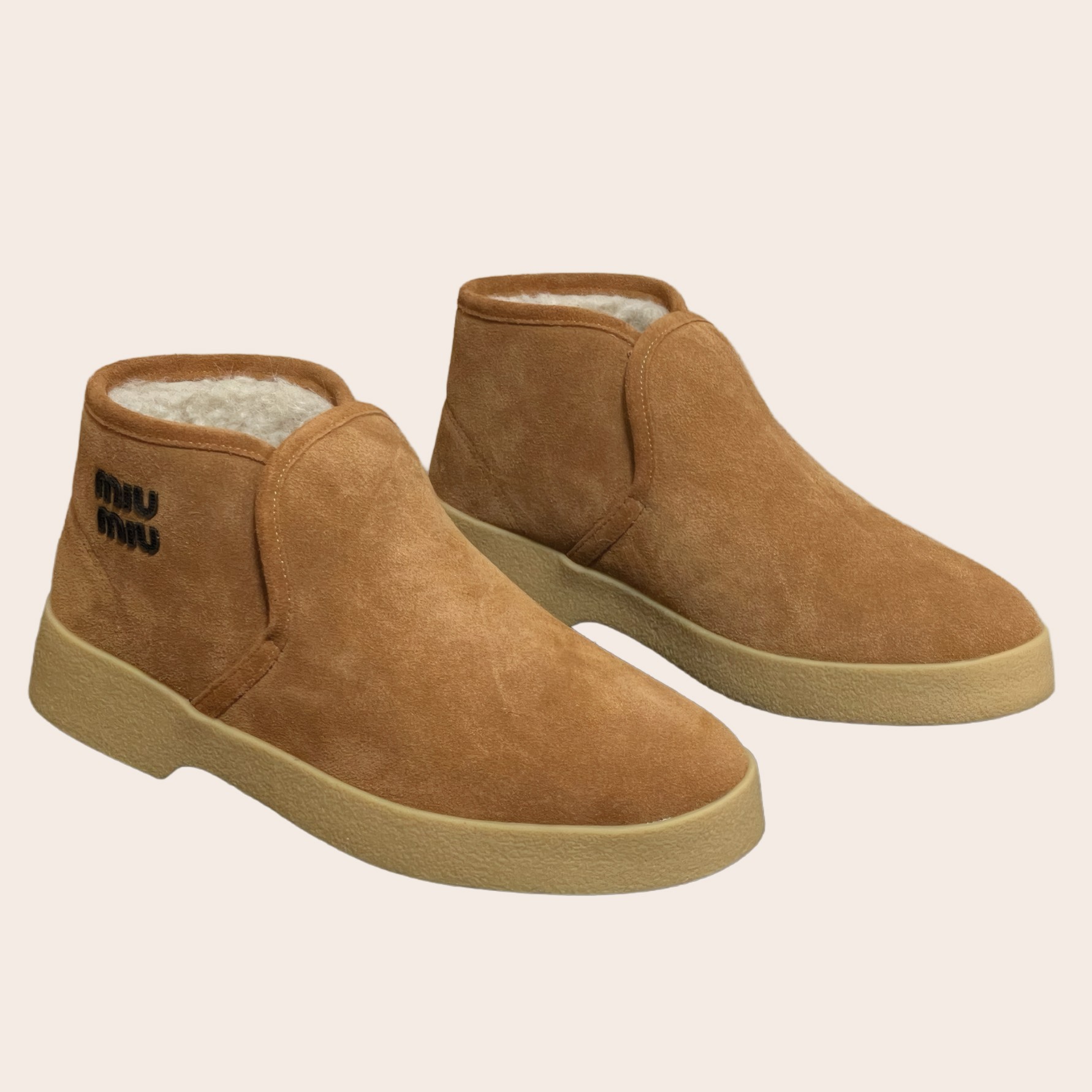 Ботинки Miu Miu из замши и овчины