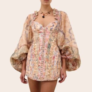 Платье мини Zimmermann с объемными рукавами